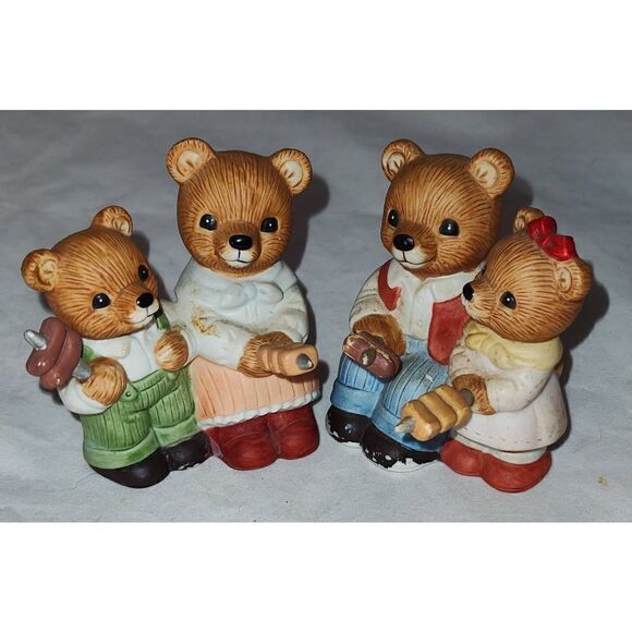 Set Of 2 Vintage Homco #1446 Camping Bears Figurines Porcelain - Picture 1 of 3